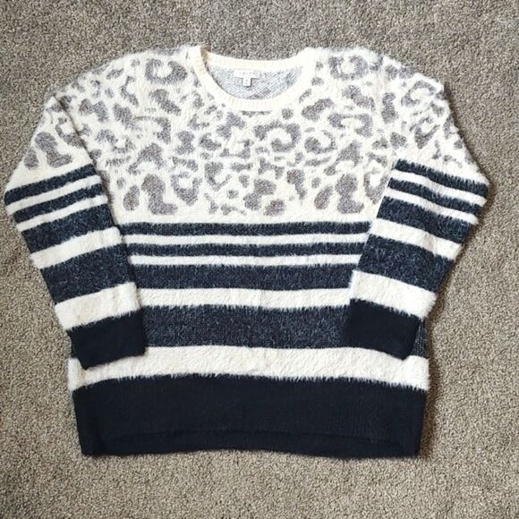Laura Petites Size XL Petite Stripe & Animal Print Eyelash Knit Sweater - Picture 6 of 12